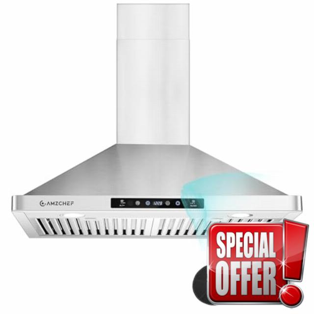 AMZCHEF Wall Mount Range Hood 30 inch: 1050 CFM Stainless Steel Kitchen Stove Vent Hood with 3 Speed Exhaust Fan