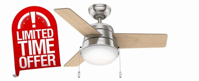 Hunter 36 inch Small Indoor Ceiling Fan with LED Light and Pull Chain - Modern Ceiling Fan