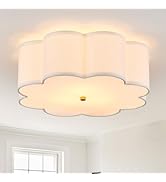 Widluth Semi Flush Mount Ceiling Light Fixture, 3-Light Linen Modern Drum Ceiling Fixture with C...
