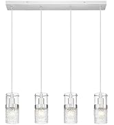 LMS Matte Black Chandelier, 3 Light Contemporary Dining Room Light with Hammered Glass,Semi Flush...
