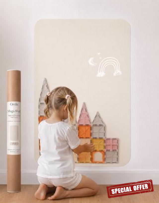Orelle MagicWall | Magnetic Rectangle Wall Decal – Repositionable & Renter-Friendly | Peel & Stick Magnetic Wall Decal Chalkboard | Playroom Essentials | Large | 24 x 39” | Cream