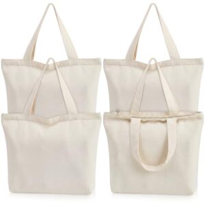 Epakh Canvas Tote Bag with Zipper - Bulk Reusable Large Blank Cotton Grocery Shopping Tote for Women Men DIY Crafting