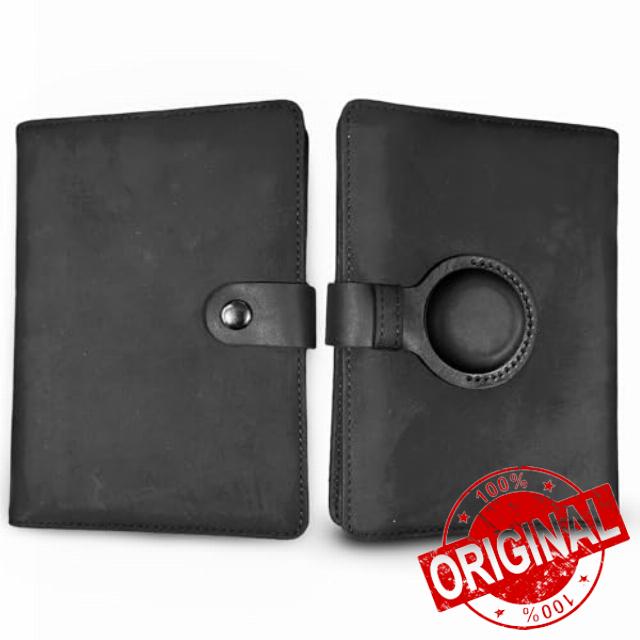 Genuine Leather AirTag Passport Holder and Wallet for Men and Women RFID Blocking for Secure Traveling and Documentation Organizer (Black)