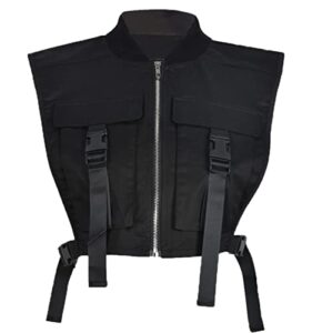 Women's Sexy Crop Cargo Vest Sleeveless Buckle Zip Up Vest Jacket Tops Steampunk Streetwear with Pockets