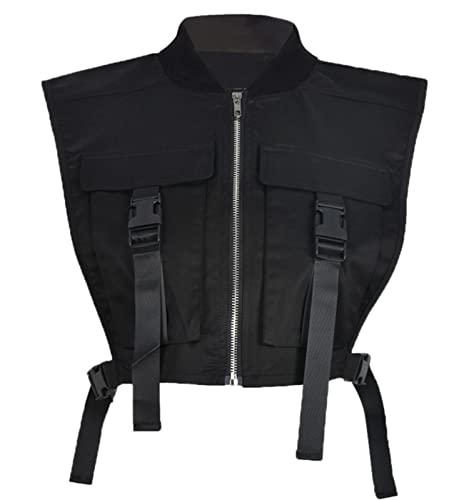 Women's Sexy Crop Cargo Vest Sleeveless Buckle Zip Up Vest Jacket Tops Steampunk Streetwear with Pockets