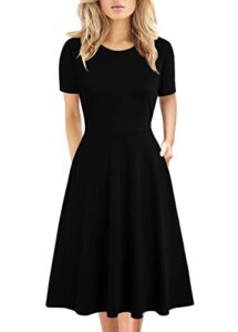 Women's Elegant Knee Length Dresses Vintage Summer Office Casual Floral Print Work Party A-Line Swing Dress with Pockets 162