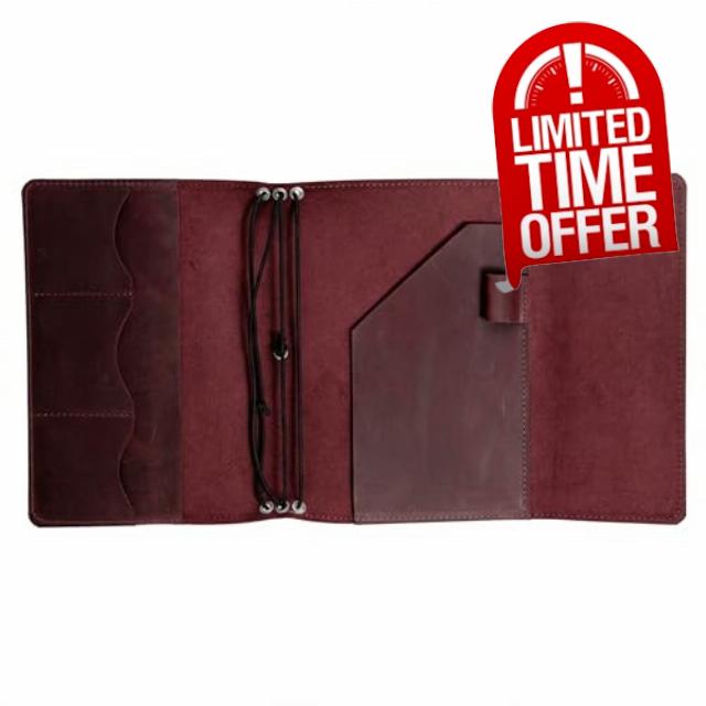 TORAKIP Genuine Leather A5 Notebook Cover – Refillable Journal Case with 3 Elastic Bands