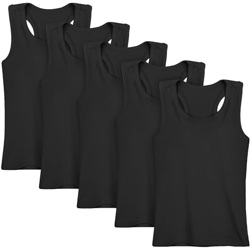 Cooraby 5 Pieces Girls Dance Tank Tops Toddler Racerback Sleeveless Top Girl Undershirts for Ballet Gymnastics 2T-16Years