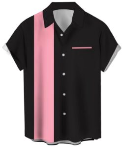 Men's Vintage Bowling Shirts 1950s Casual Short Sleeve Button Up Contrast Shirt Summer Color Block Cuban Shirts