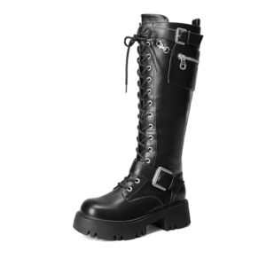 DREAM PAIRS Women's Combat Riding Platform Knee High Boots