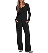 Darong Womens 2 Piece Matching Lounge Sets 2026 Long Sleeve Henley Shirts Wide Leg Pants Airport ...