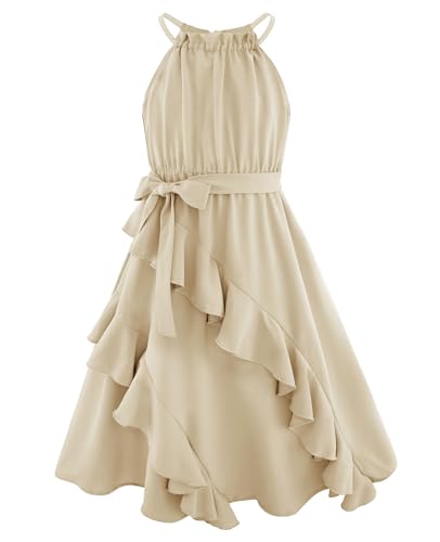 Girls Dresses Tween Halter Tie Back Tiered Ruffle A-Line Flowy Dress Summer Sleeveless Sundress Size 5-14 Years