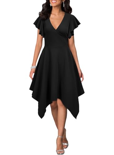 WOOSEA Women's Deep V Neck Formal Dress Hem Asymmetrical A Line Party Cocktail Dress
