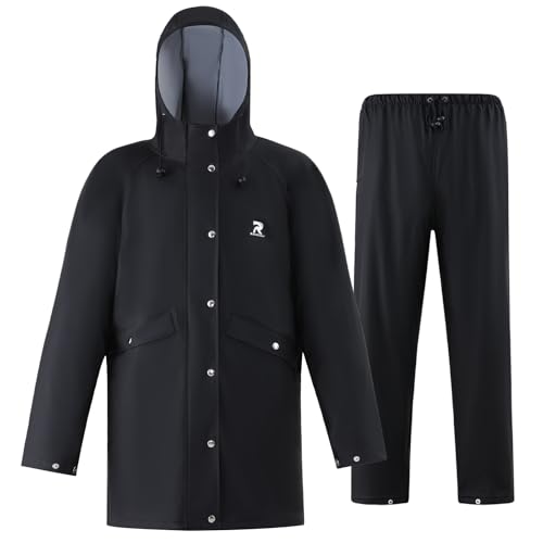 RainRider Rain Suits Waterproof for Men Women Heavy Duty Rain Gear Reflective Jacket Bib Pants 3 Pieces Rainwea
