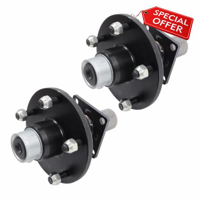 2 Sets Pre-Assembled Trailer Hub Spindle Kit 5-Lug 5.5 Inch #84 Spindle with Brake Flange for Stub End 3500Lb Axle