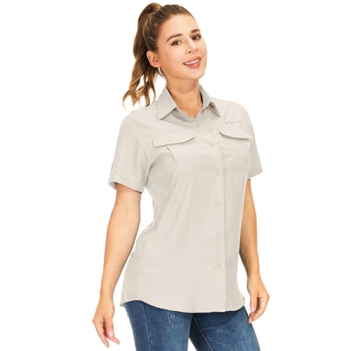 Women's Button Down Shirts UPF 50+ Short Sleeve Sun Protection Shirts Stretch Quick Dry Shirt for Fishing