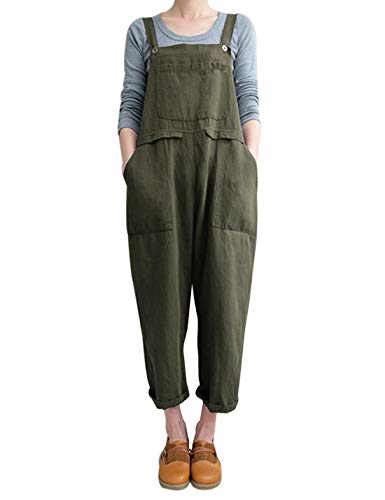 Gihuo Women Linen Overalls Jumpsuits Loose Fit Baggy Bib Rompers Casual Summer Outfits Trendy 2025​​