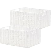 Vagusicc Wicker Storage Basket, Set of 2 Hand-Woven Paper Rope Wicker Basket, Small Storage Baske...