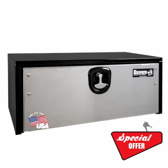 Buyers Products 1703700 Black Steel Underbody Truck Box With Silver Polished Stainless Steel Door