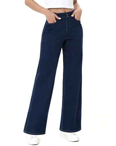 Pull On Jeans for Women Wide Leg High Waisted Stretch Baggy Jeans Casual Trendy Straight Denim Pants (with Plus Size)