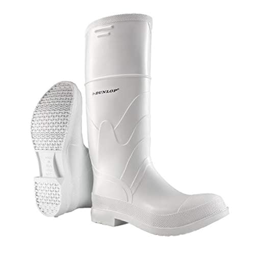 DUNLOP White PVC Plain Toe - Rubber Boots for Men & Women - PVC - Work & Concrete Boots - Waterproof with Tall shaft - Chemical and Slip resistant - White - Size 3-13