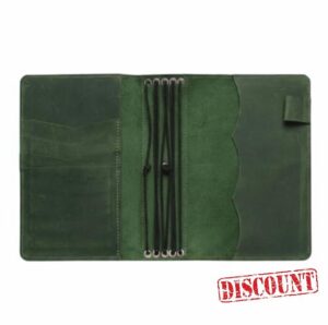 Travelers Leather Notebook Cover A6 – Refillable Leather Journal Cover with 5 Elastic Bands