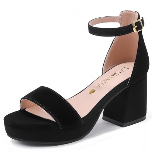 LAURMOSA High Heels for Kids Sandals Big Girls Dress Shoes Flower Girl Shoes for Wedding Party Pageant Round Open Toe Ankle Strap Dress Sandals Platform Heels Chunky Pumps for Little Big Kids