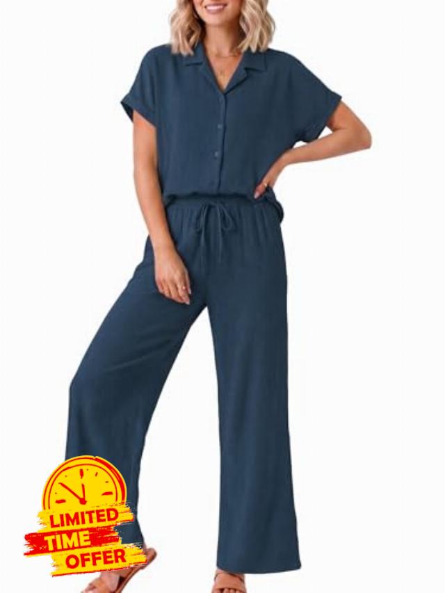 Casly Lamiit Two Piece Sets for Women Summer Beach Vacation Outfits Button Down Shirts Wide Leg Pants Set Holiday Resort Wea