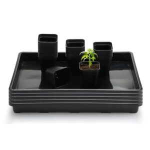 Durable Plastic Flat Seedling Tray (17"x11"x2") for Carrying and Holding Plant Nursery Pot (Black)