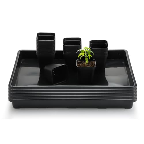 Durable Plastic Flat Seedling Tray (17"x11"x2") for Carrying and Holding Plant Nursery Pot (Black)