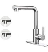 Kitchen Faucets, Kitchen Faucet with Pull Down Sprayer and Deck Plate, Stainless Steel Commercial...