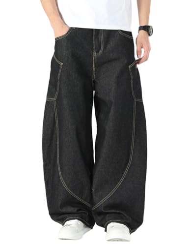 Nutriangee Men's Baggy Barrel Wide Leg Jeans for Men Women Loose Fit Streetwear Y2k Hip Hop Denim Pants