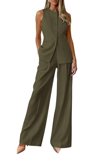 PRETTYGARDEN Women's 2 Piece Sets Summer 2026 Work Clothes Sleeveless Blazer Vest Pants Suits Spring Business Casual Outfits