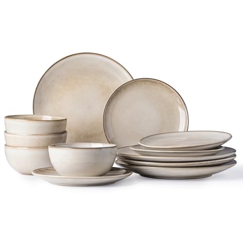 12 Pieces Handpainted Stoneware Plates and Bowls Set