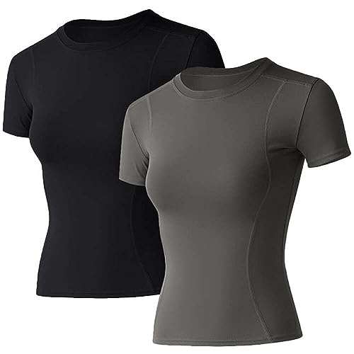 Loovoo Women Workout Shirts 1/2/3 Pack Athletic Compression Tee Dry Fit Yoga Gym Basic Tops