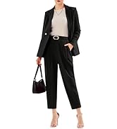 EXLURA Women's Business Blazer and High Elastic Waist Pant Suit Set Loose Fit Casual Fall Winter ...