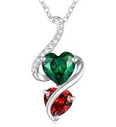 LOUISA SECRET Unique Double Heart Necklace Gifts for Wife Women, 925 Sterling Silver Tiny Birthst...