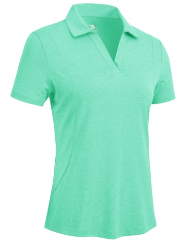 Rdruko Women's Golf Shirts Short Sleeve Dry Fit Polo Tennis V Neck Collared Athletic Shirts