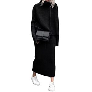 chouyatou Women's Turtleneck 2 Piece Outfits Ribbed Knit Sweater Midi Pencil Skirt Se