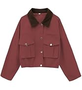 Megfie Women's Cropped Jacket Lightweight Casual Zip Up Oversized Outerwear Drawstring Waist Stan...