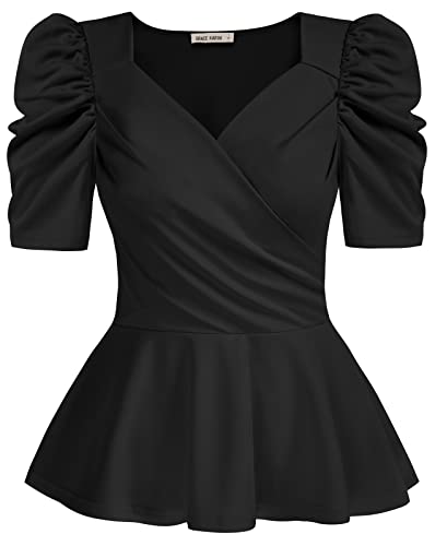GRACE KARIN Womens Summer Tops Elegant Dressy 2026 Peplum Wrap Top V Neck Puff Short Sleeve Blouses Trendy Fashion Clothes