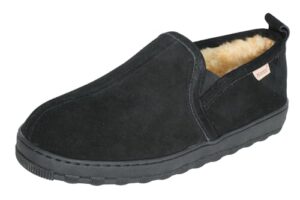 PEDOQU Men's slipper genuine leather upper shearling lined sheepskin Insole memory foam slip on warm house shoes rubber outsole Indoor & outdoor loafer slippers for men，D width