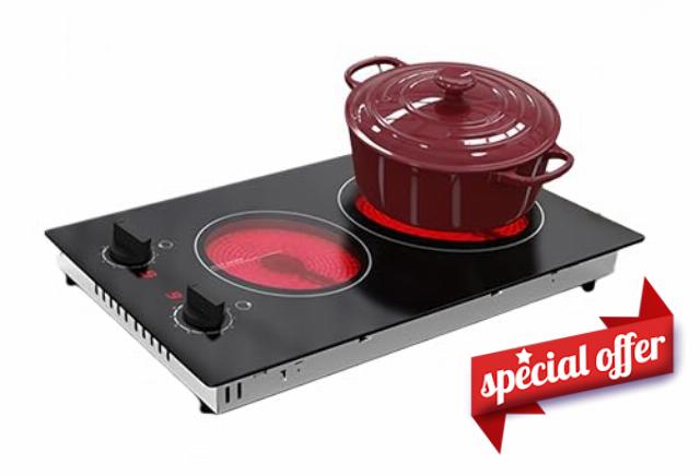 Electric Cooktop 2 Burners Electric Stove 12 Inch Ceramic Cooktop Knob Control Countertop & Built-in 9 Heating Level