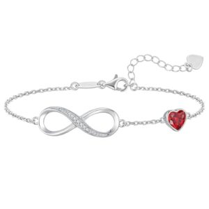 CDE Infinity Heart Birthstone Charm Link Bracelet for Women 925 Sterling Silver Adjustable Mother's Day Valentine's Day Christmas Day Gift Anniversary Birthday Jewelry for Wife Girlfriend He