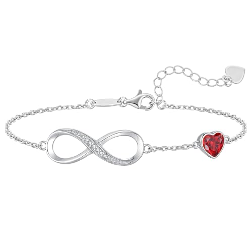 CDE Infinity Heart Birthstone Charm Link Bracelet for Women 925 Sterling Silver Adjustable Mother's Day Valentine's Day Christmas Day Gift Anniversary Birthday Jewelry for Wife Girlfriend He