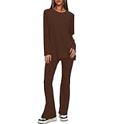 Darong Women 2 Piece Set Fall Outfit Cross Waist Flare Pants Long Sleeve Tunic Top Matching Loung...