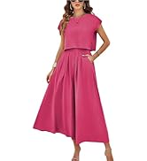 HangNiFang 2025 Summer Skirt Sets Women 2 Piece Outfits Cap Sleeve Top Elastic Waist Maxi Dress S...