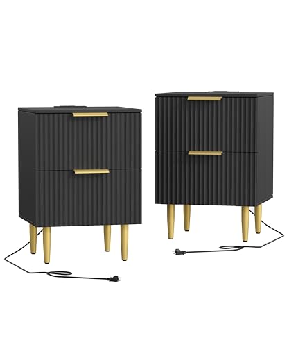 Fluted Night Stand with Charging Station