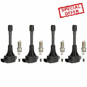 ECCPP UF549 4 ignition coils with 4 iridium Spark Plugs for Nissan for Altima Cube Rogue Sentra Versa NV200 1.6L 1.8L 2.0L l4 UF-549 C1696 5C1753