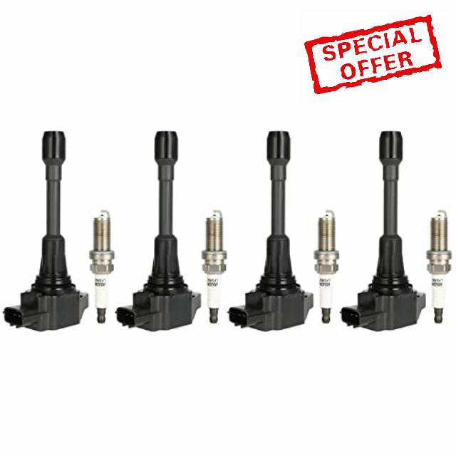 ECCPP UF549 4 ignition coils with 4 iridium Spark Plugs for Nissan for Altima Cube Rogue Sentra Versa NV200 1.6L 1.8L 2.0L l4 UF-549 C1696 5C1753